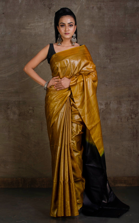 Color Dyed Soft Natural Tussar Silk Saree in Peanut Brown and Black