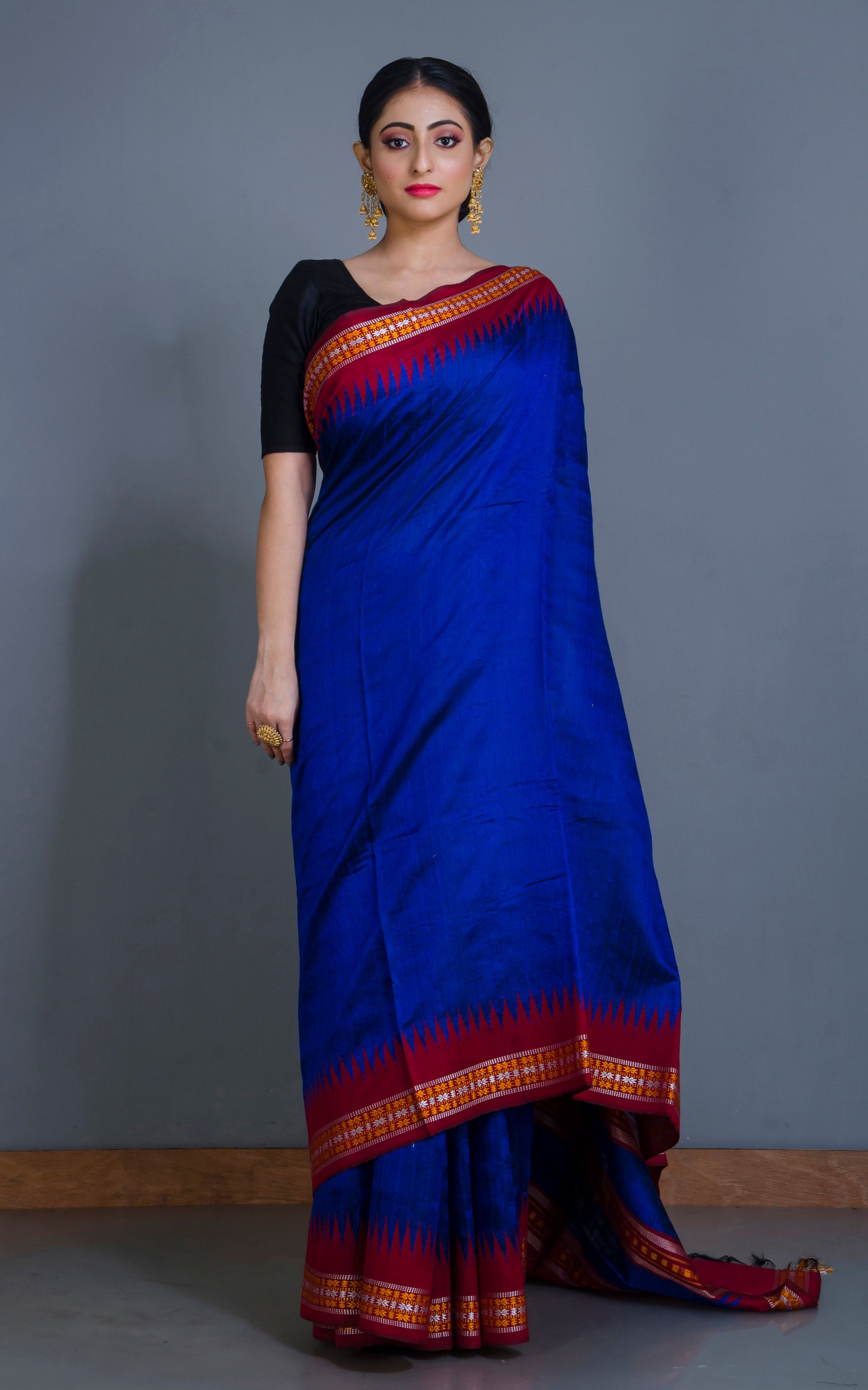 Vidarbha Tussar Raw Silk Saree in Royal Blue, Maroon, Sunset Orange and Off White