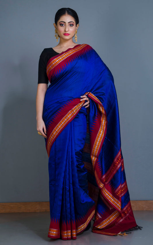 Vidarbha Tussar Raw Silk Saree in Royal Blue, Maroon, Sunset Orange and Off White