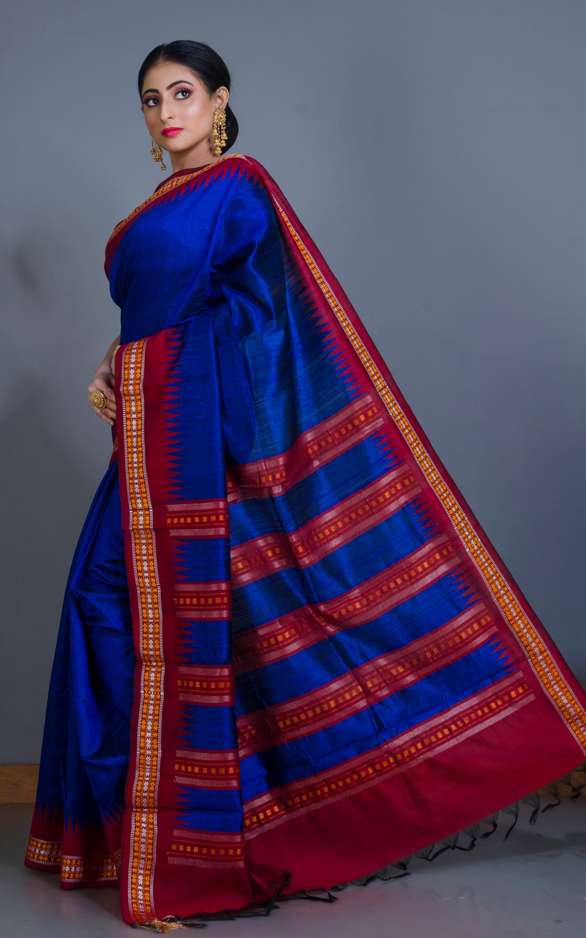 Vidarbha Tussar Raw Silk Saree in Royal Blue, Maroon, Sunset Orange and Off White