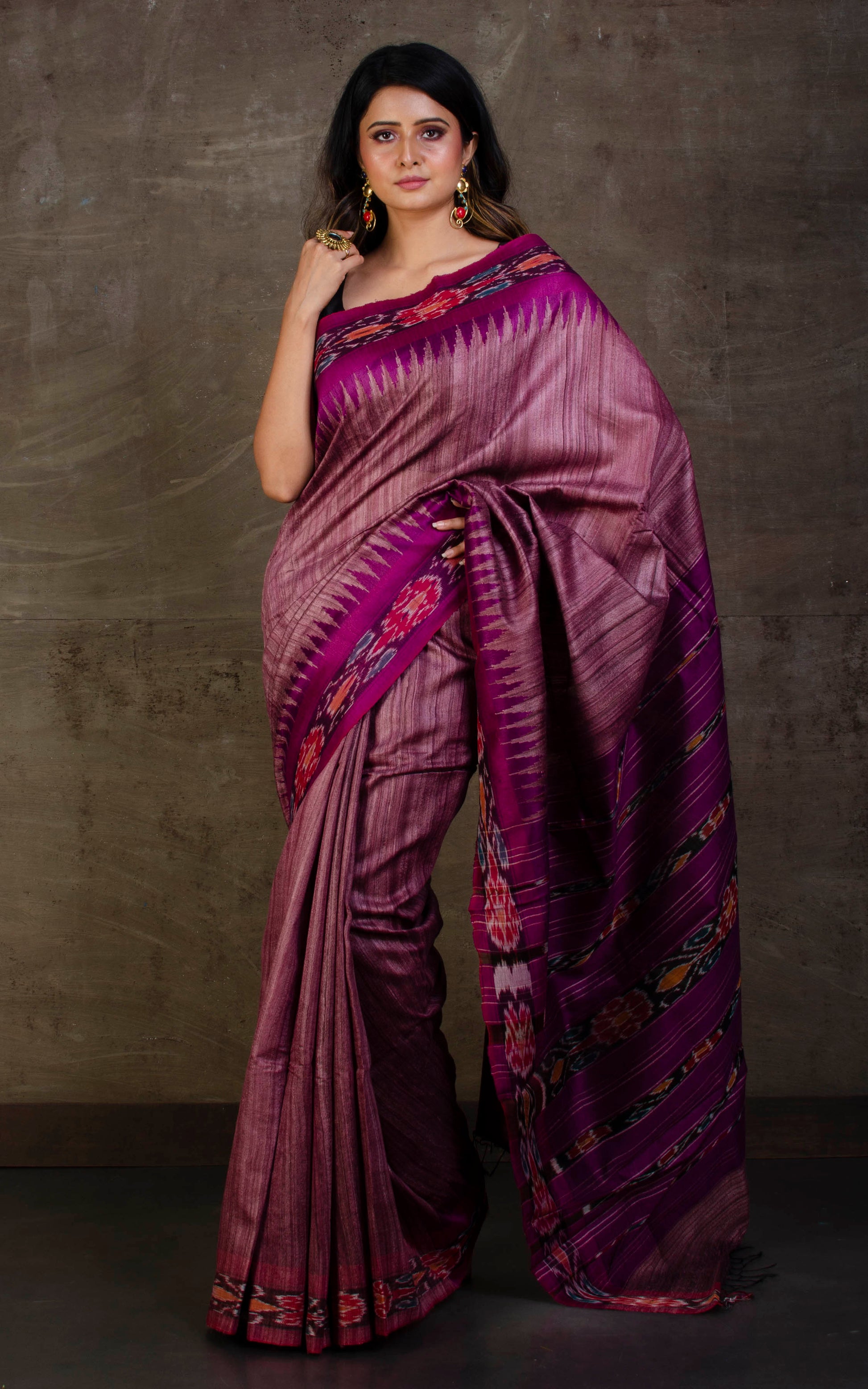 Tussar Sambalpuri Work Kotki Silk Saree in Grape and Purple