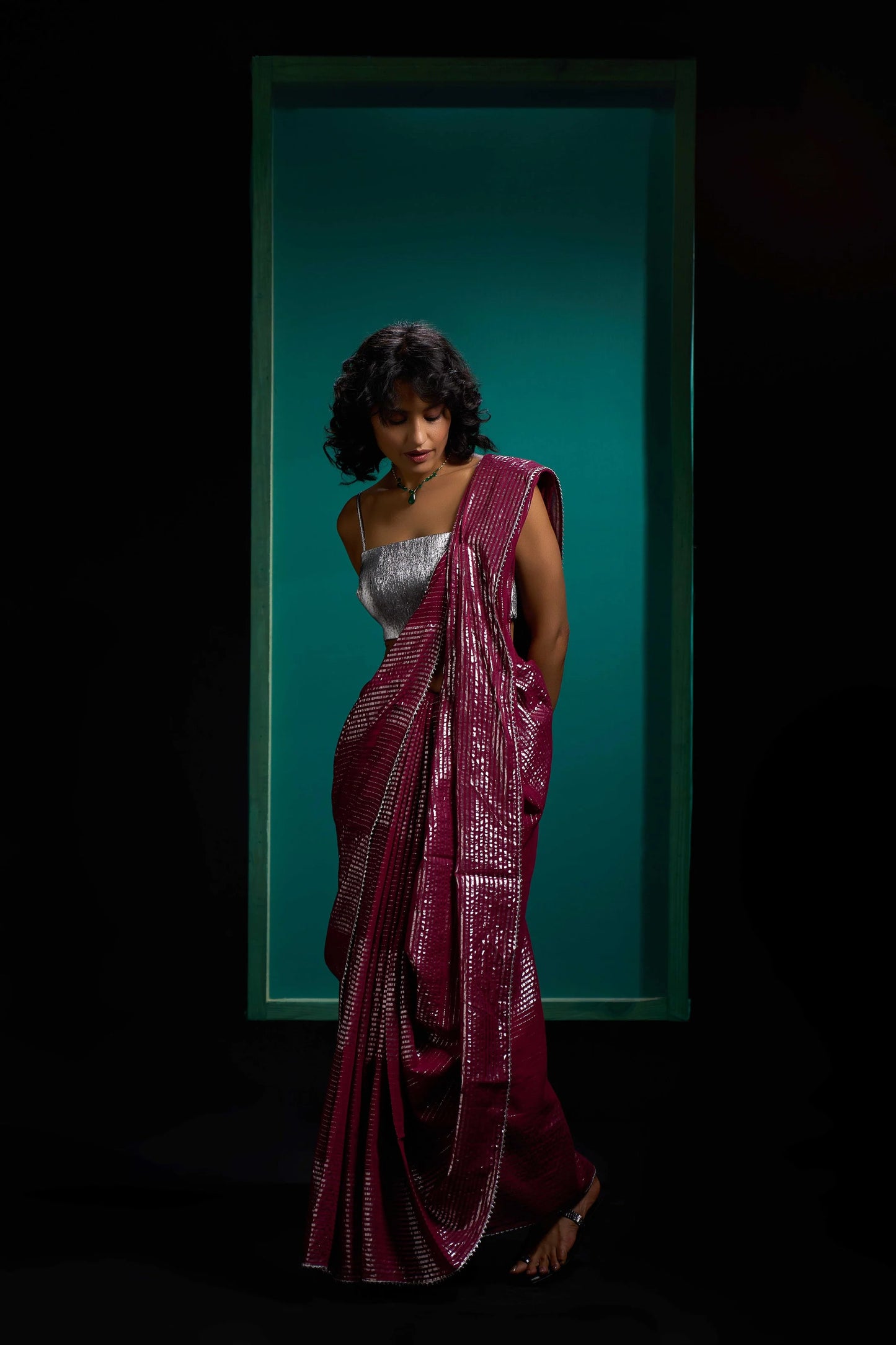 Wine Cotton Handloom Shine Saree