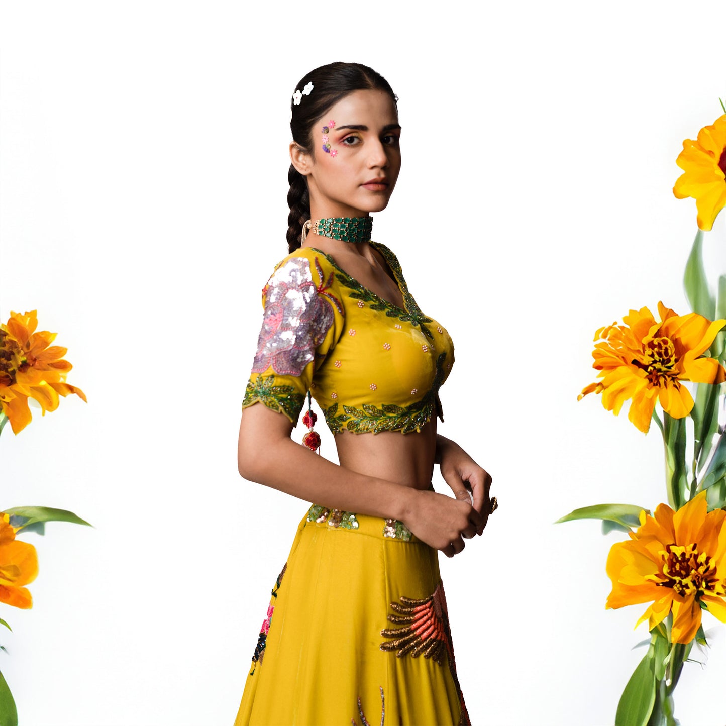 Yellow Hand Embroidered Designer Flying Soul Bridal Lehenga