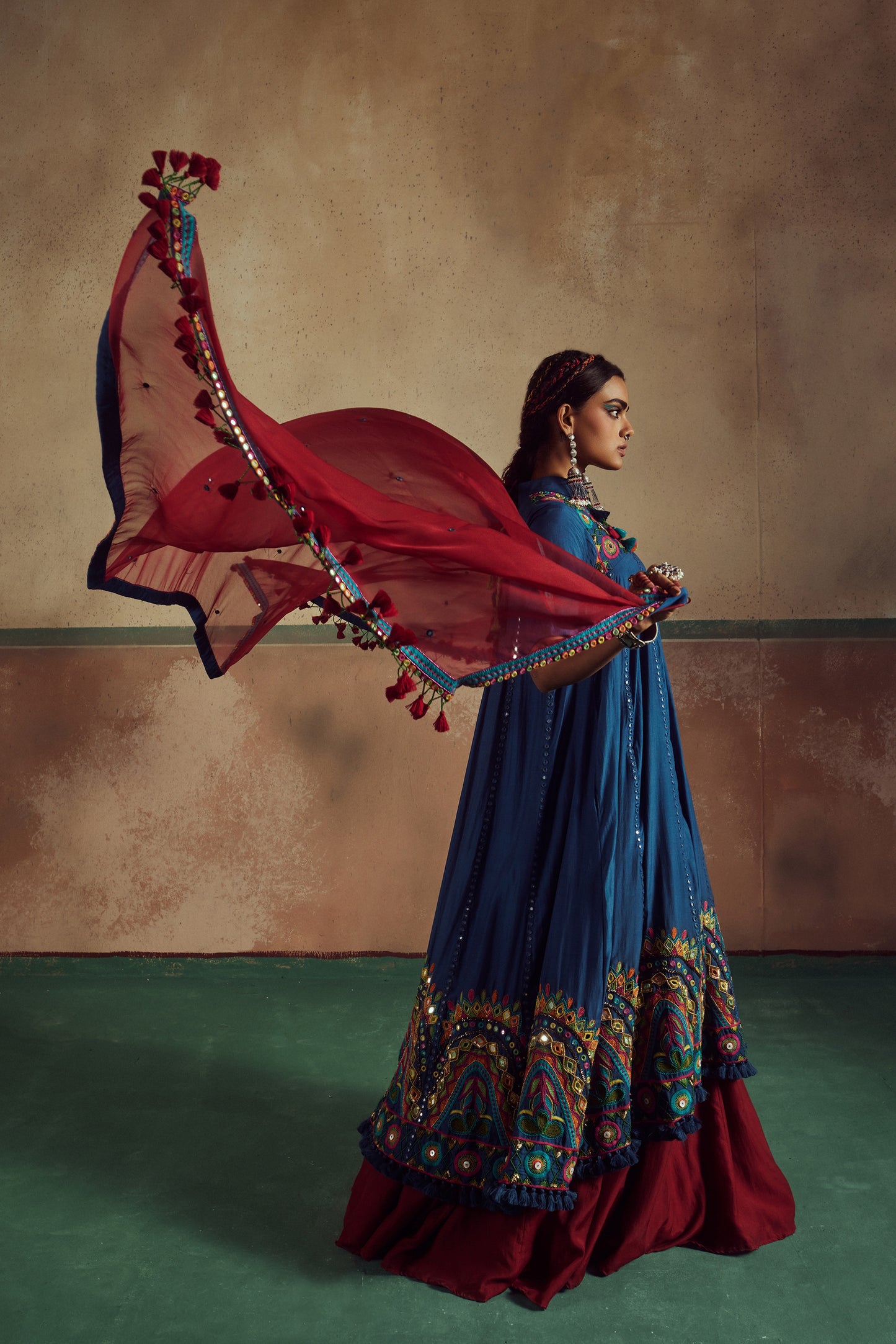 blue short choli anarkali with lehenga set Rang