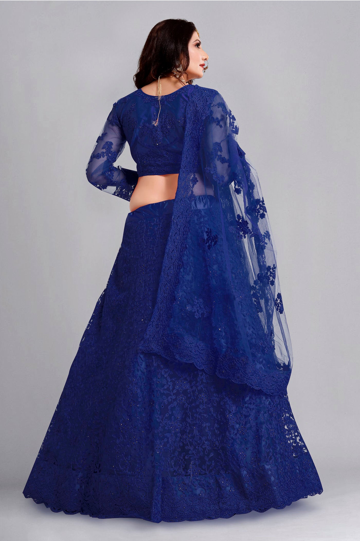 Navy Blue Color Embroidered Net Lehenga