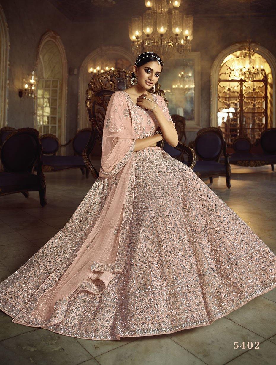    Peach Fabric Bridal Lehenga - Glamou  al