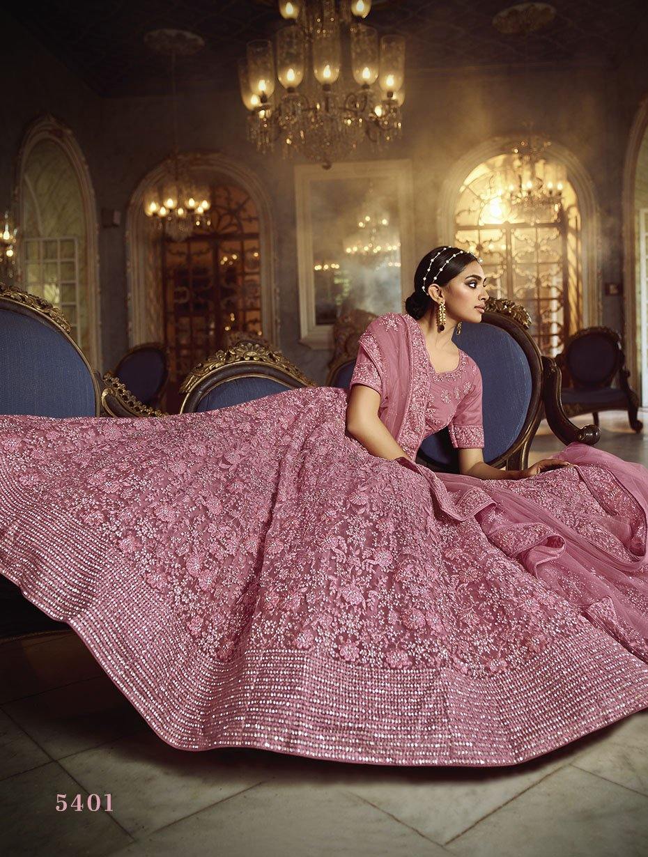    Pink Fabric Bridal Lehenga - Glamou  al