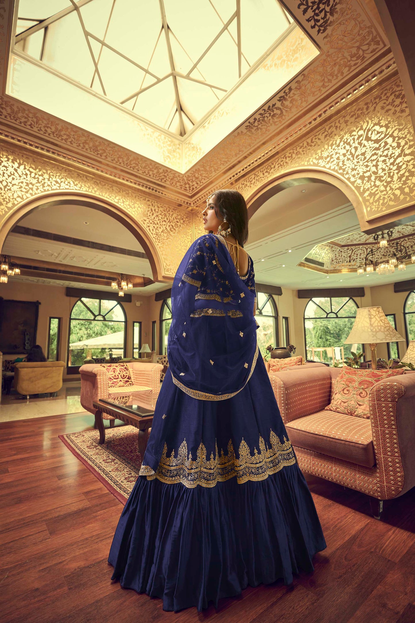 Fascinating Navy Blue Lino Silk Lehenga