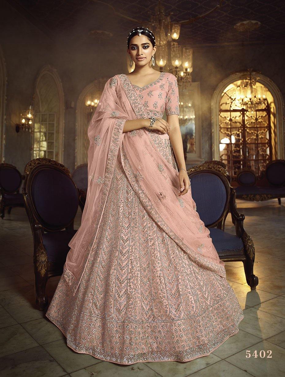    Peach Fabric Bridal Lehenga - Glamou  al