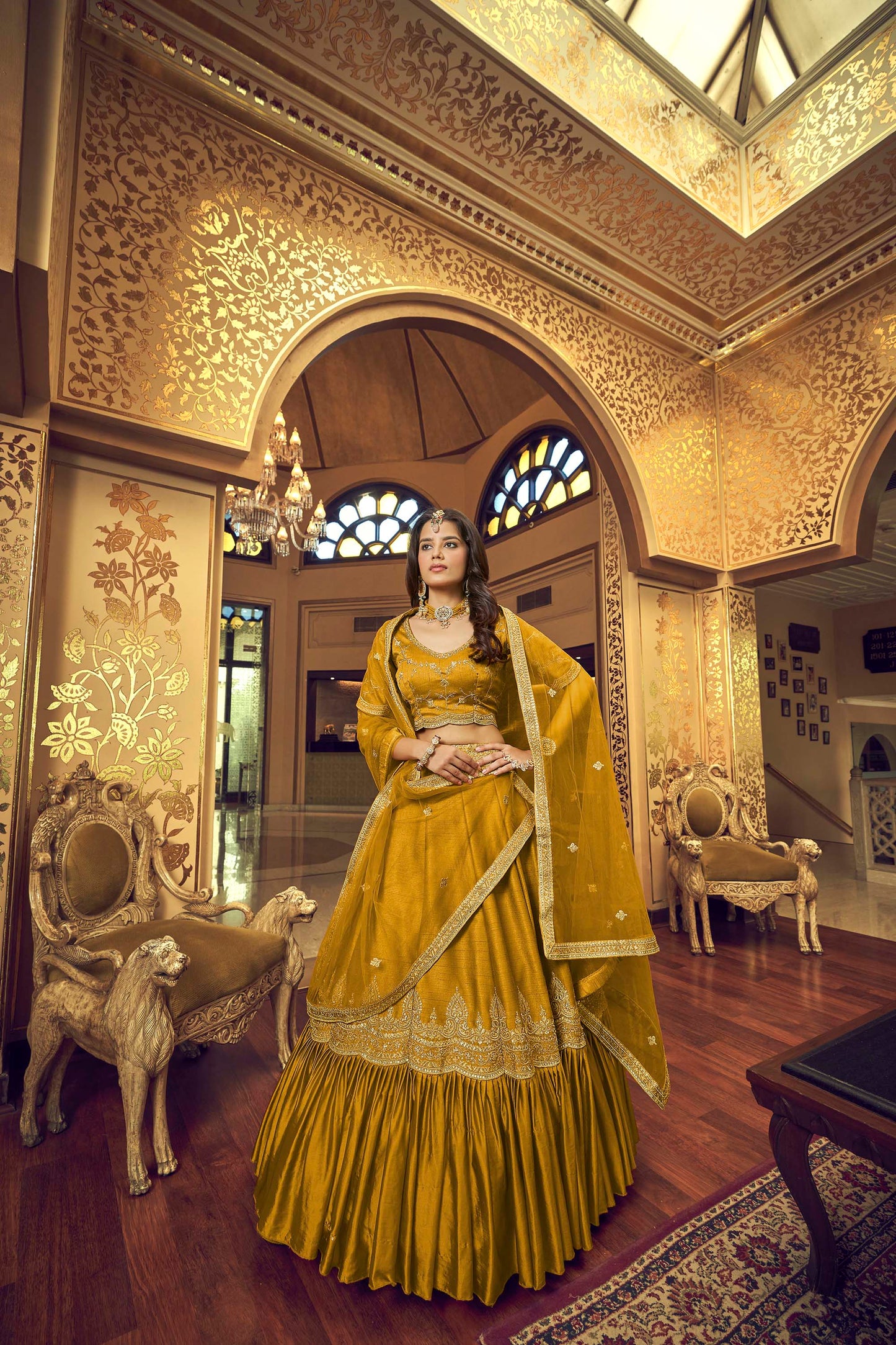 Elegant Yellow Lino Silk Haldi Lehenga 1402