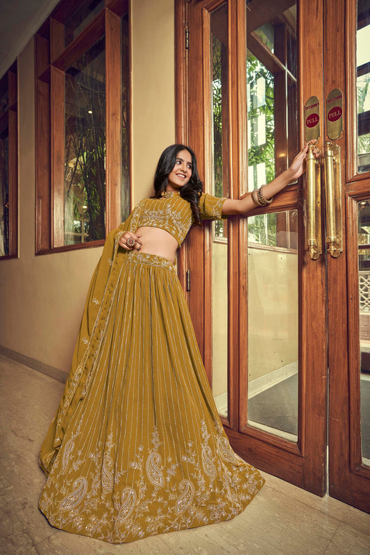 Stunning Mustard Yellow Mehendi Lehenga