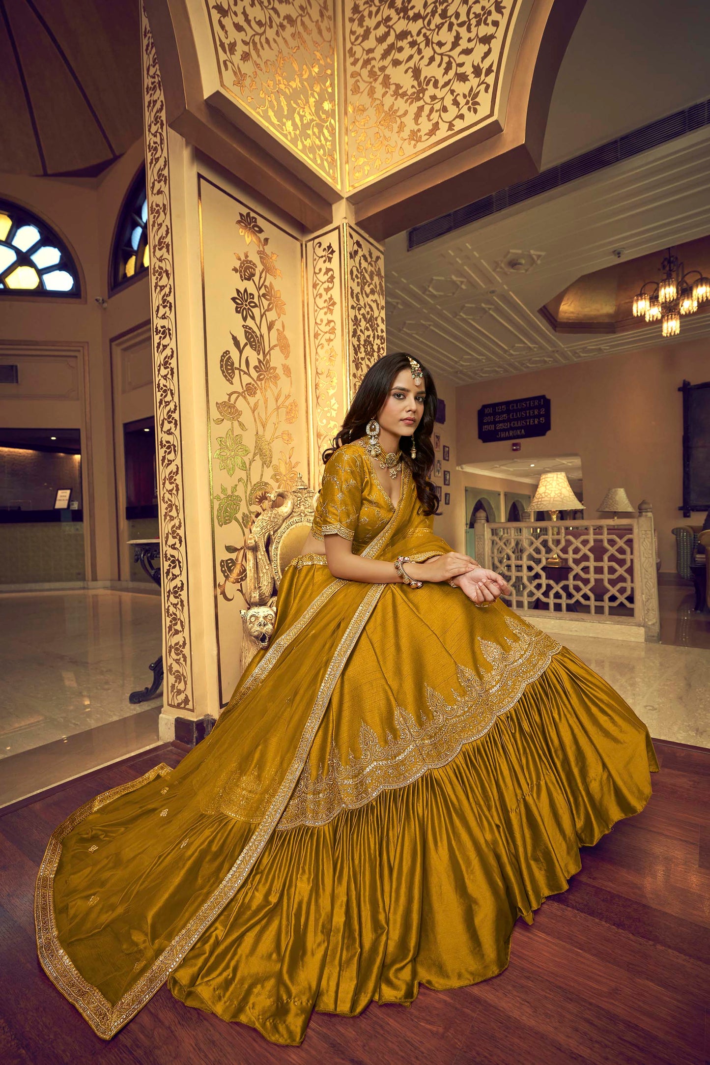 Elegant Yellow Lino Silk Haldi Lehenga 1402