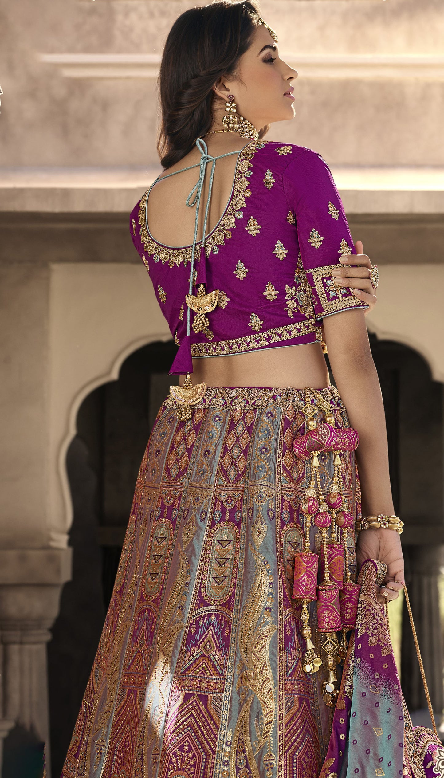 Dark Pink Color Zari Embroidered Bridal Lehenga