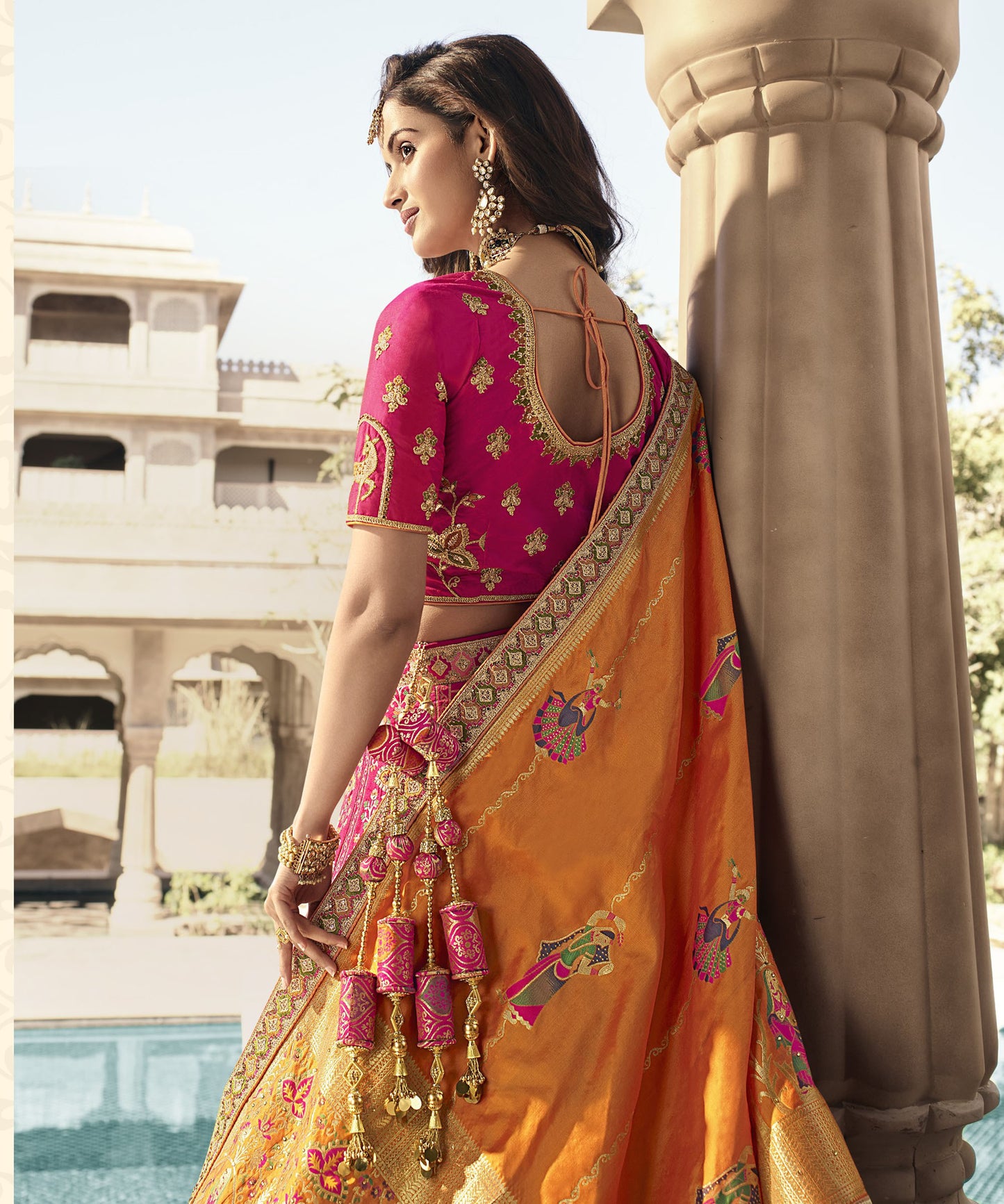 Pink And Orange Embroidery Bridal Lehenga Choli