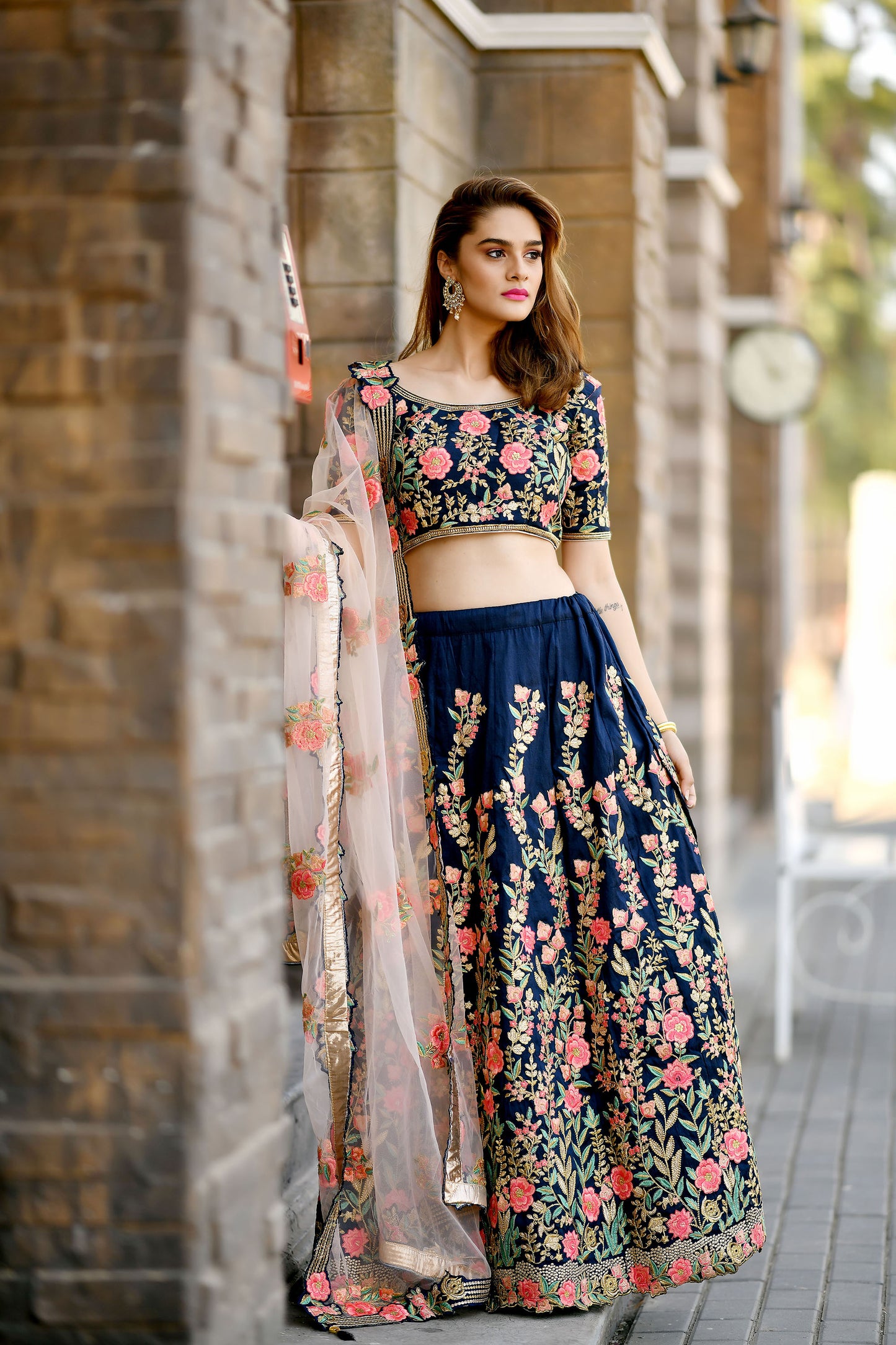 Navy Blue Color Designer Silk Sequins Embroidery Lehenga