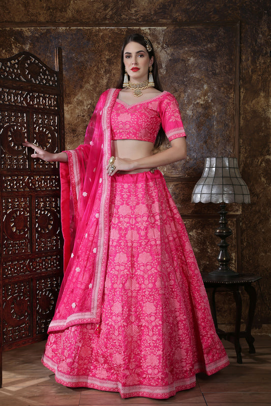 Pink Color Georgette Resham Embroidery Lehenga