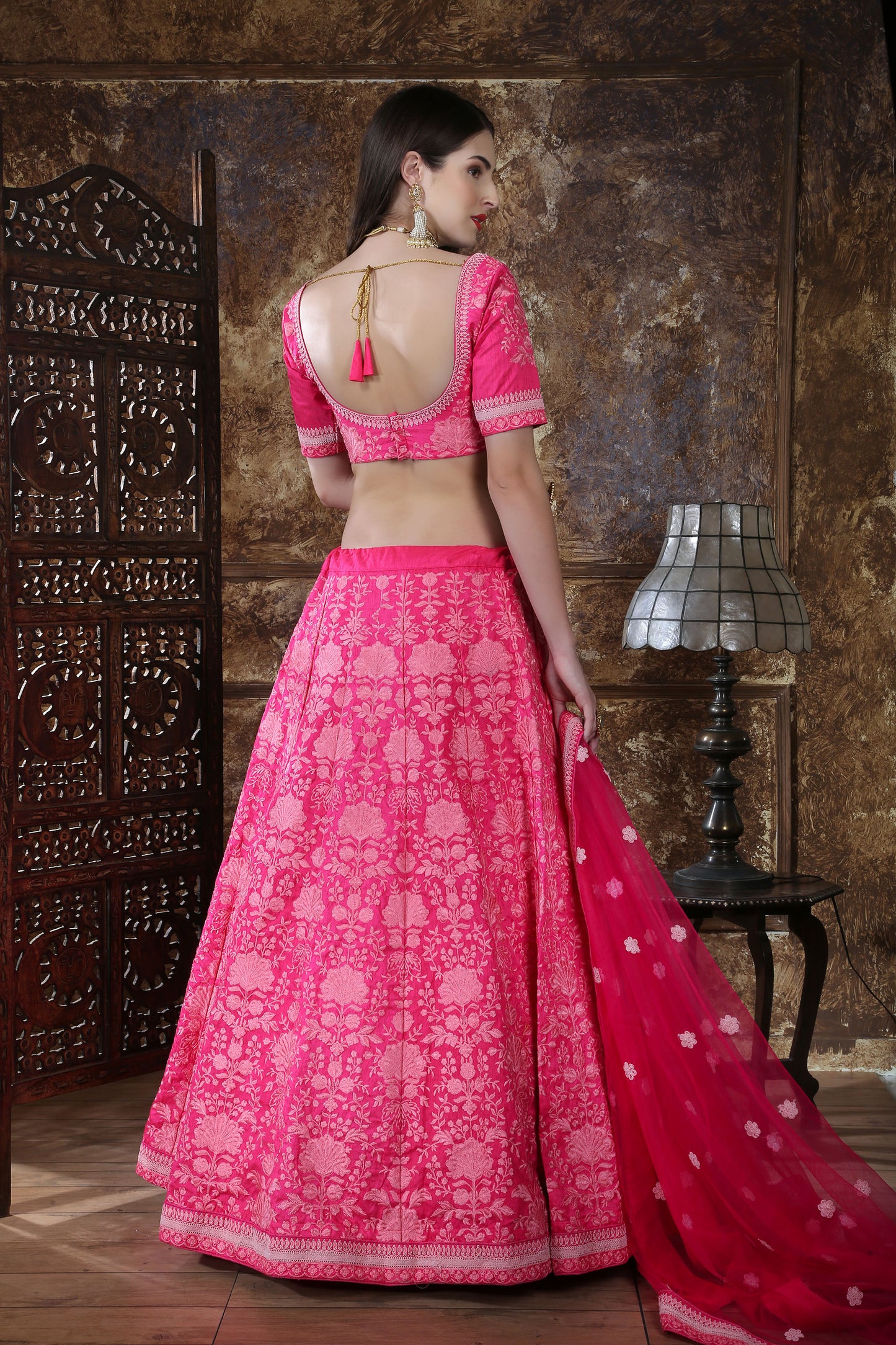 Pink Color Georgette Resham Embroidery Lehenga