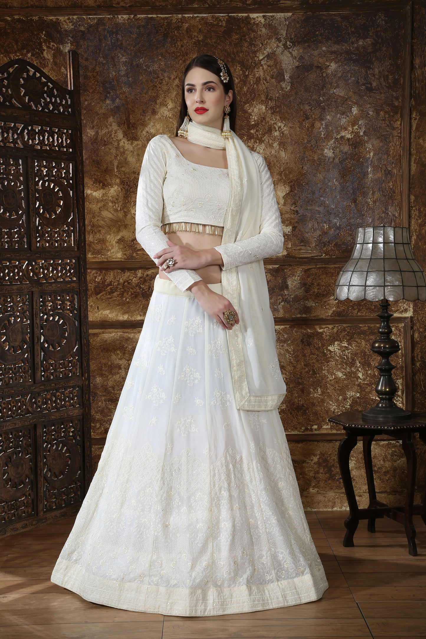 White Georgette Embroidery Wedding Guest Lehenga 1083