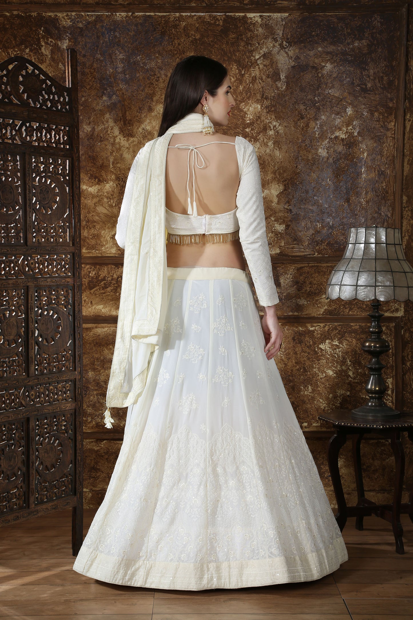 White Georgette Embroidery Wedding Guest Lehenga 1083