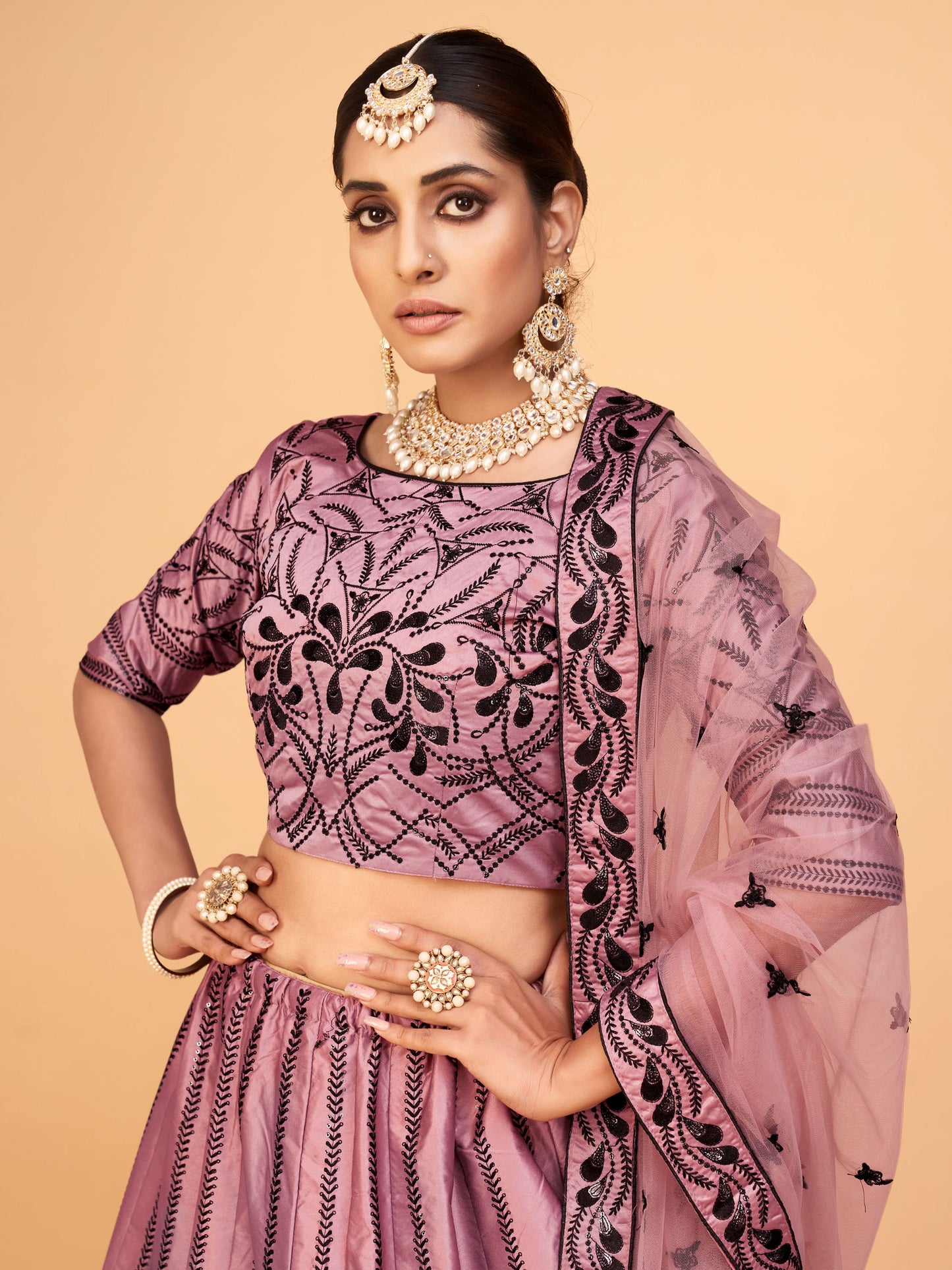 Mauve Color Silk Sequins Embroidery Lehenga 1003