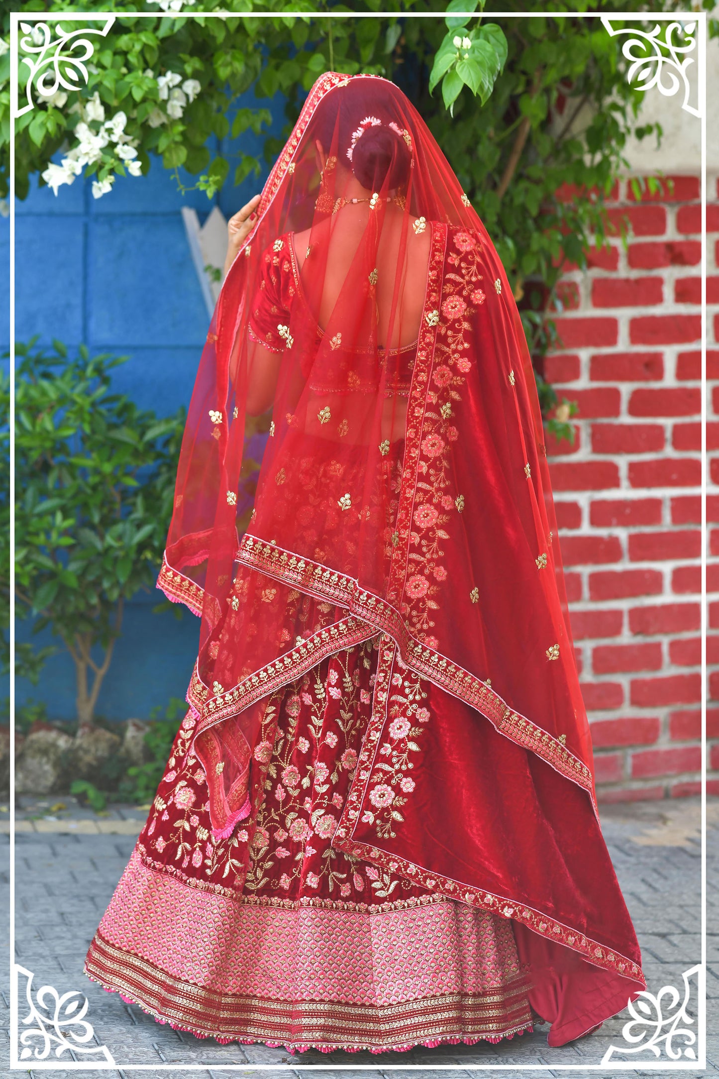 Dark Red Color Zari Velvet Bridal Lehenga Choli