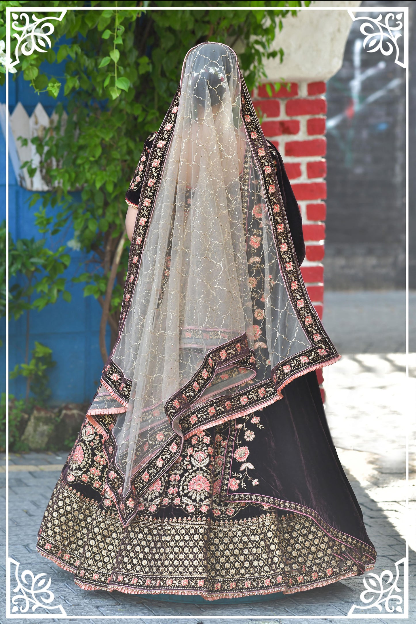 Brown Color Zari Velvet Bridal Lehenga Choli