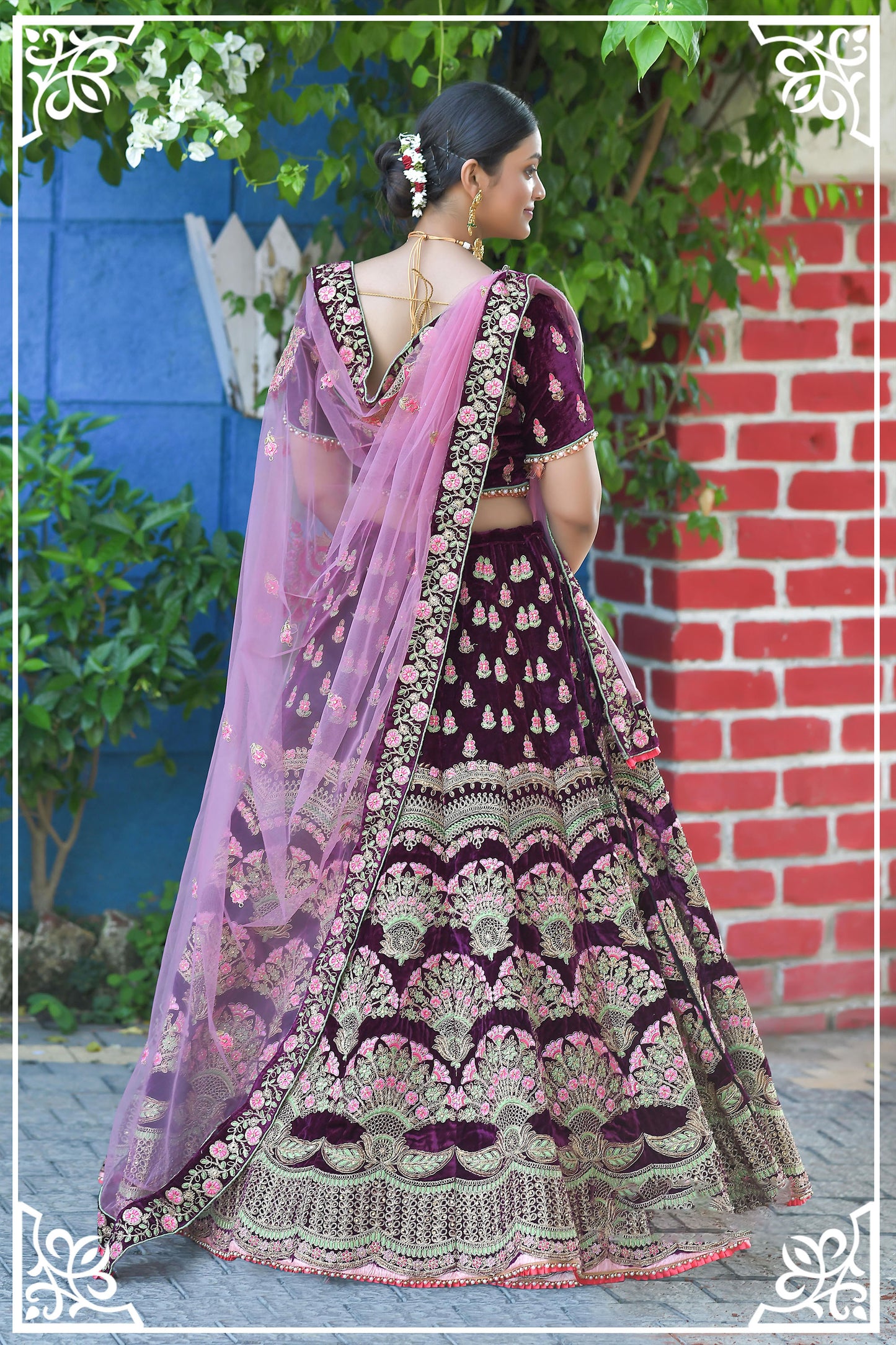 Purple Color Zari Velvet Bridal Lehenga Choli