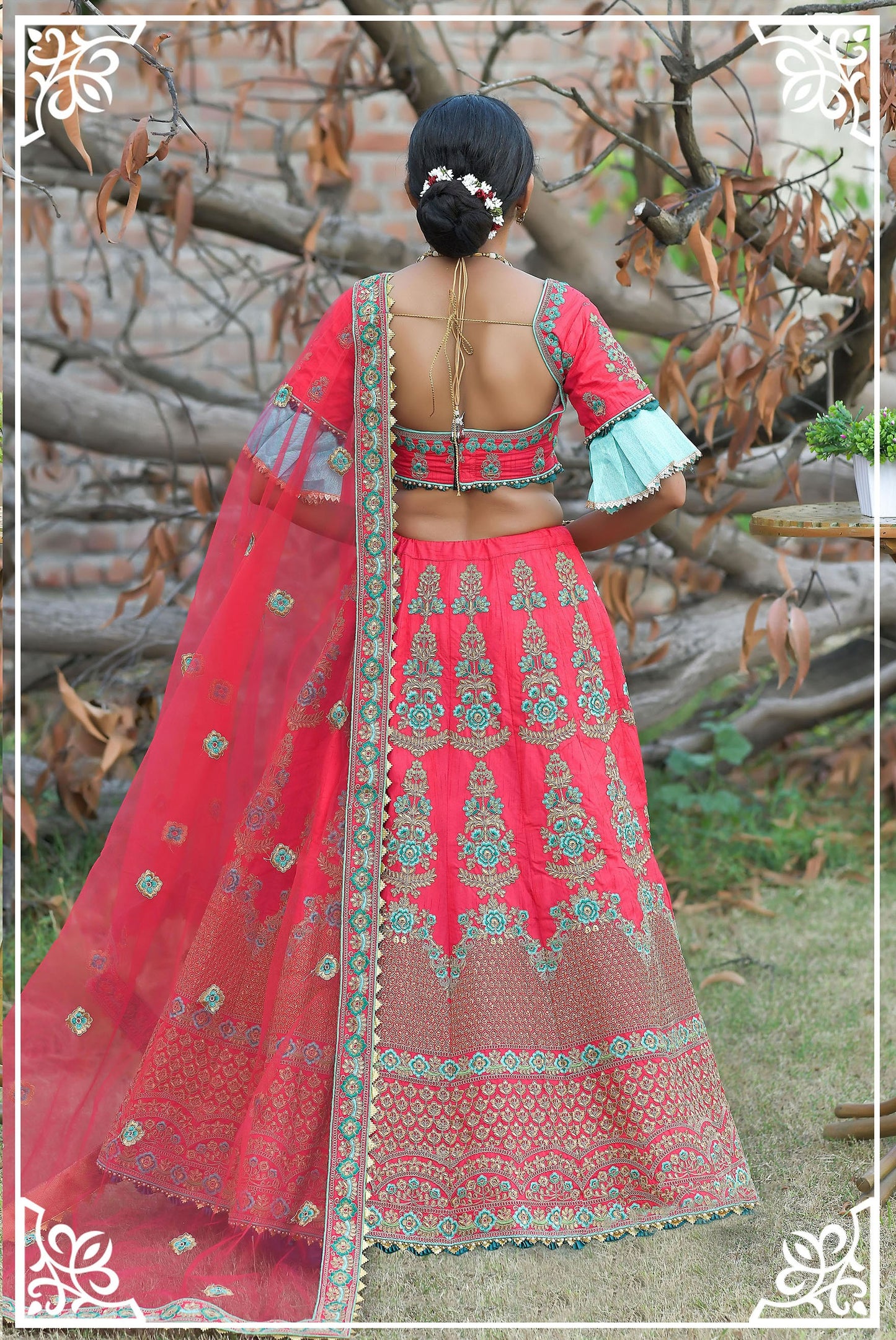 Rose Pink Pashmina Silk Zari Embroidery Bridal Lehenga