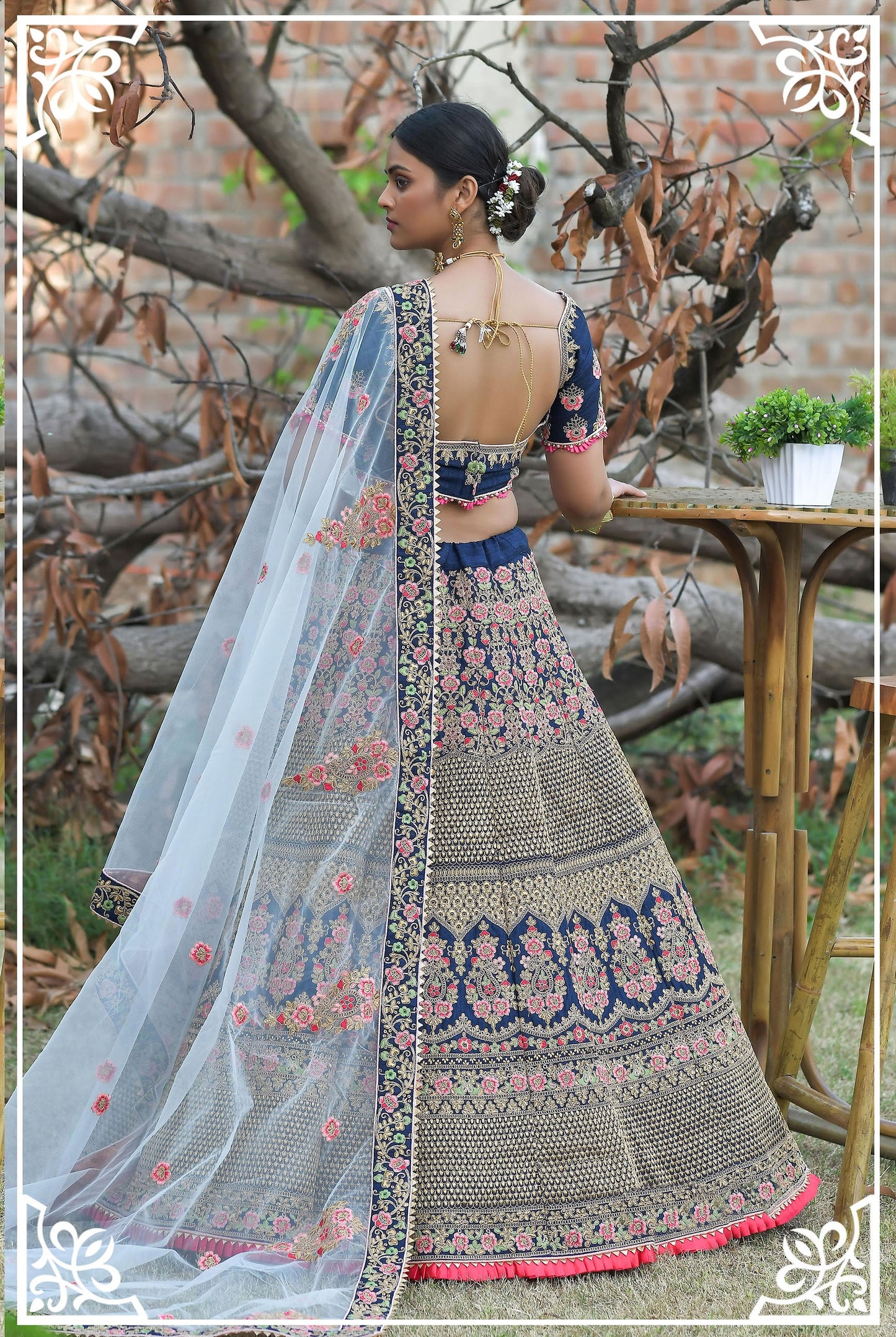 Blue Pashmina Silk Zari Embroidery Bridal Lehenga