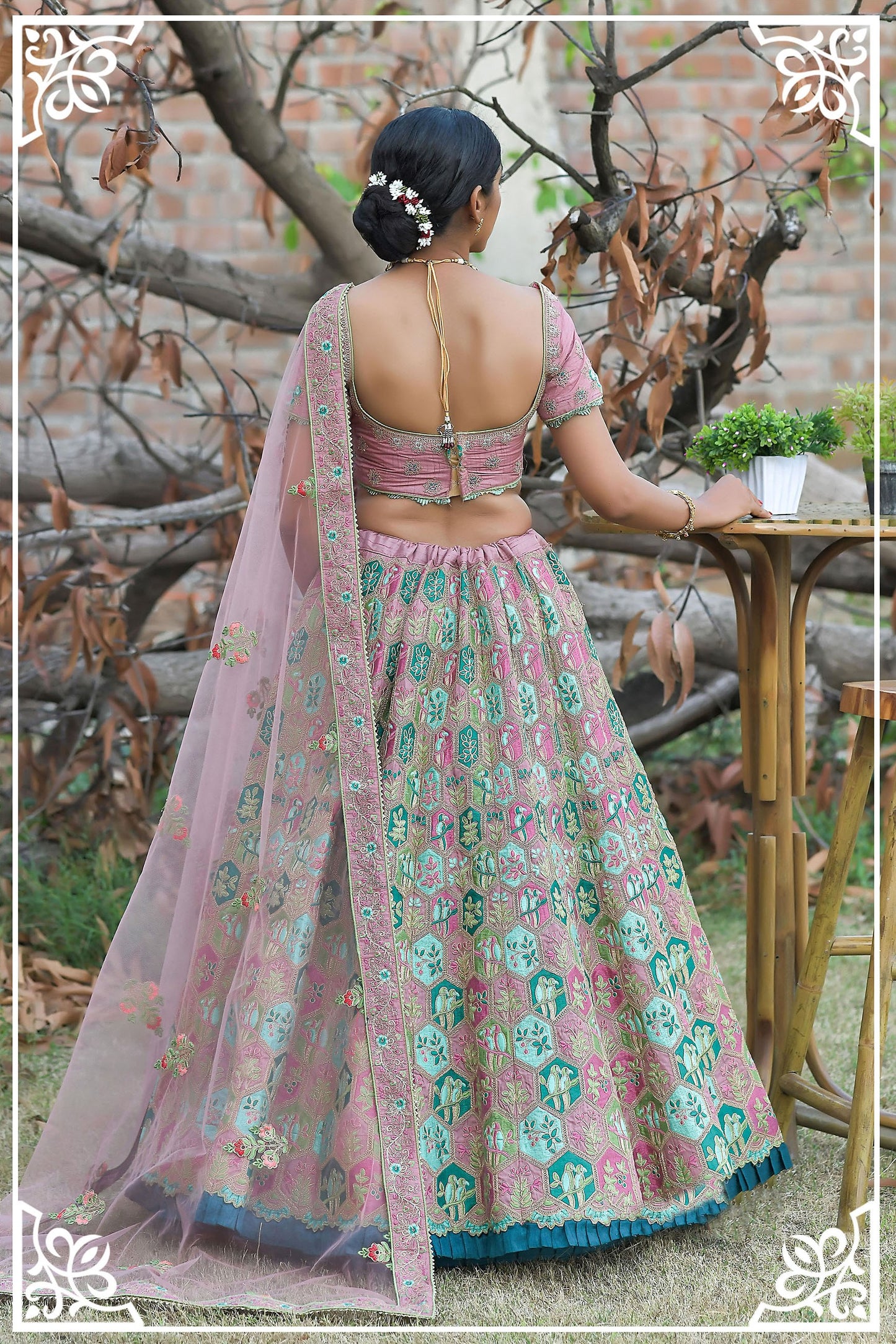 Pink Pashmina Silk Zari Embroidery Bridal Lehenga