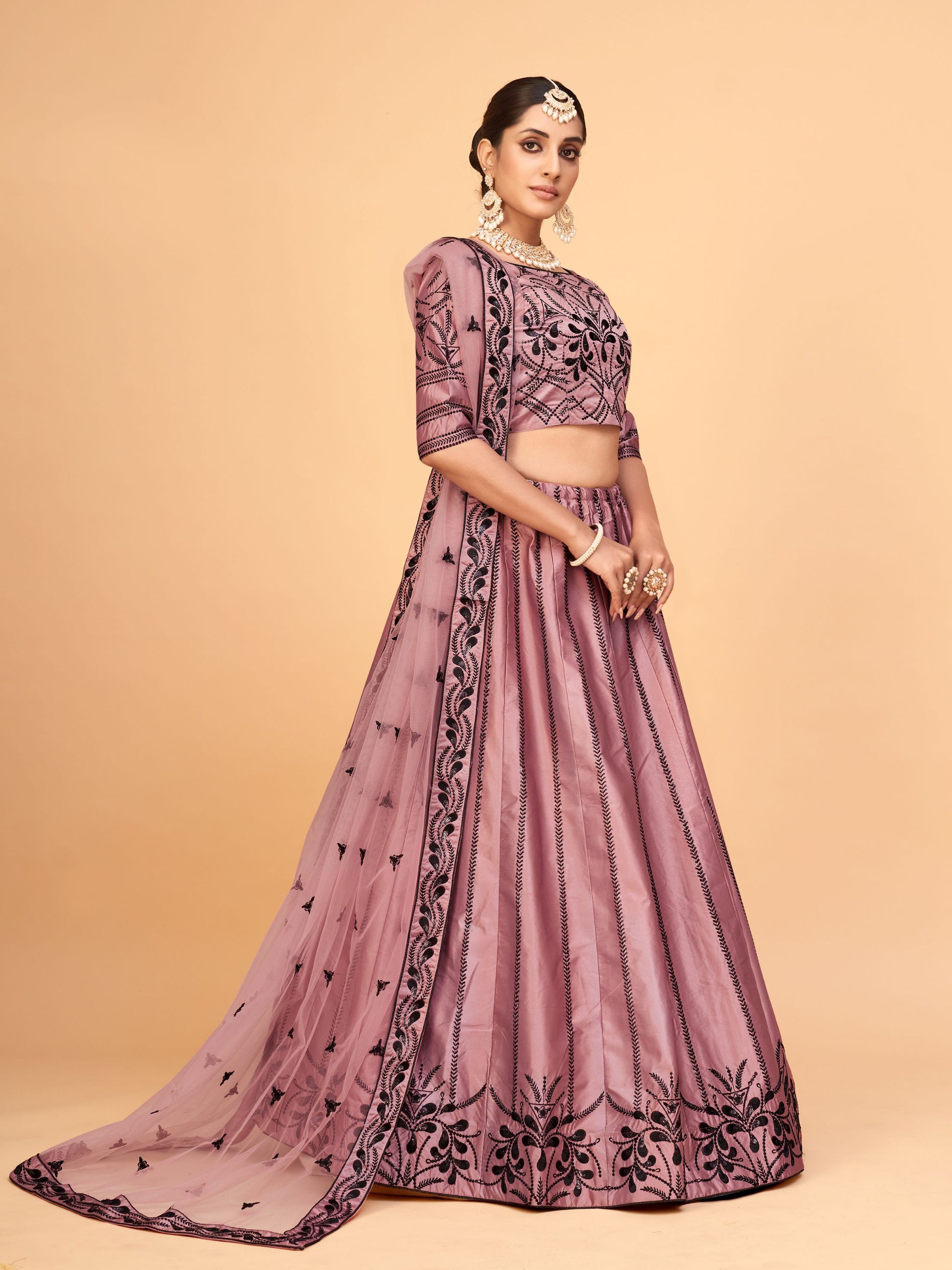 Mauve Color Silk Sequins Embroidery Lehenga 1003