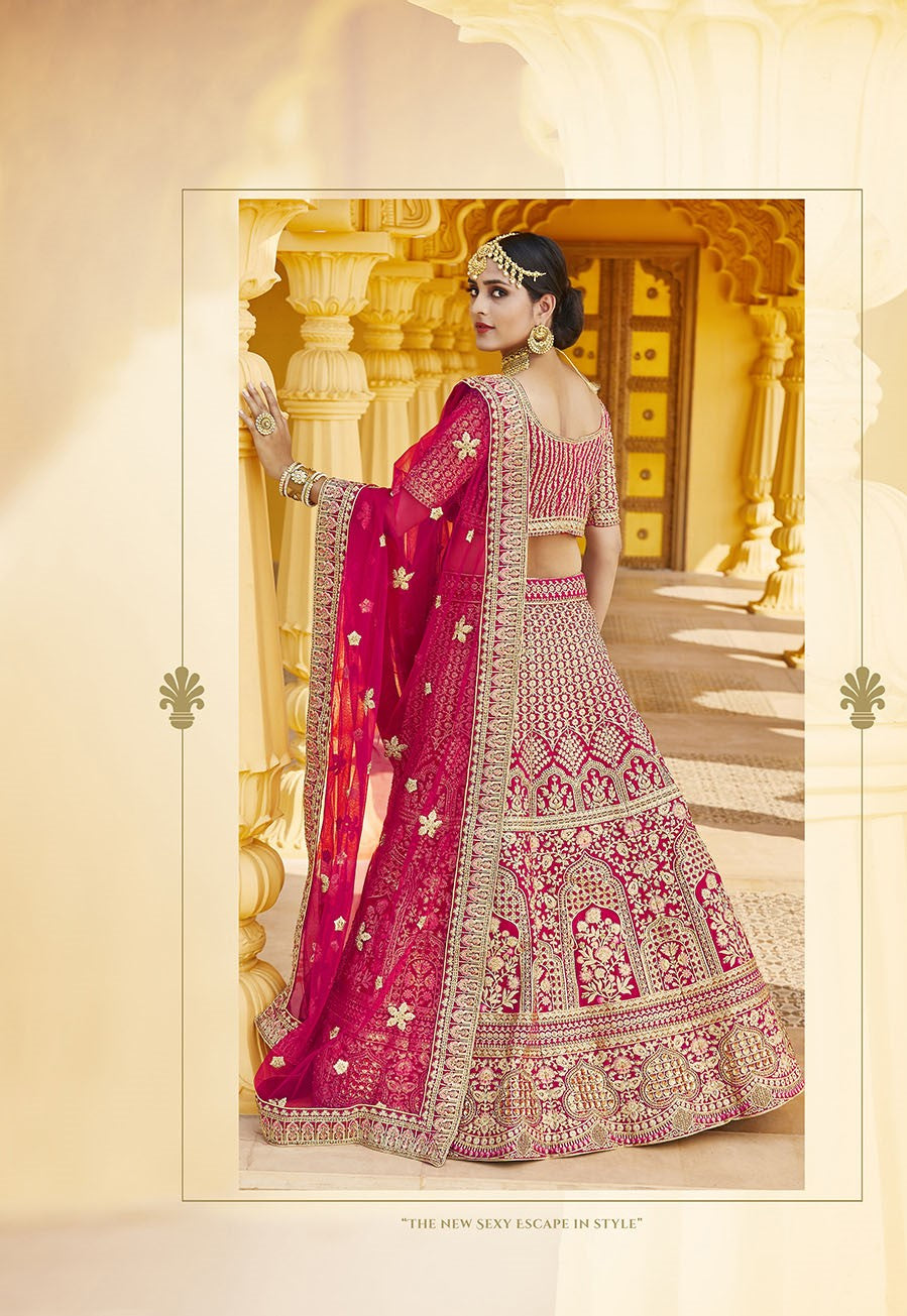 Charming Pink Color Bridal Velvet Lehenga