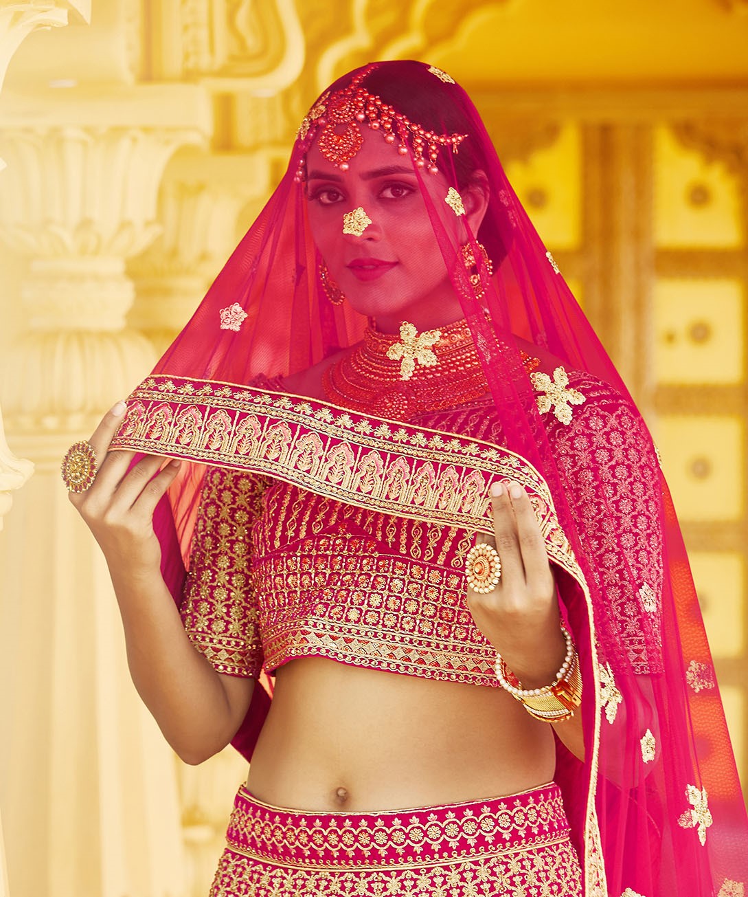 Charming Pink Color Bridal Velvet Lehenga