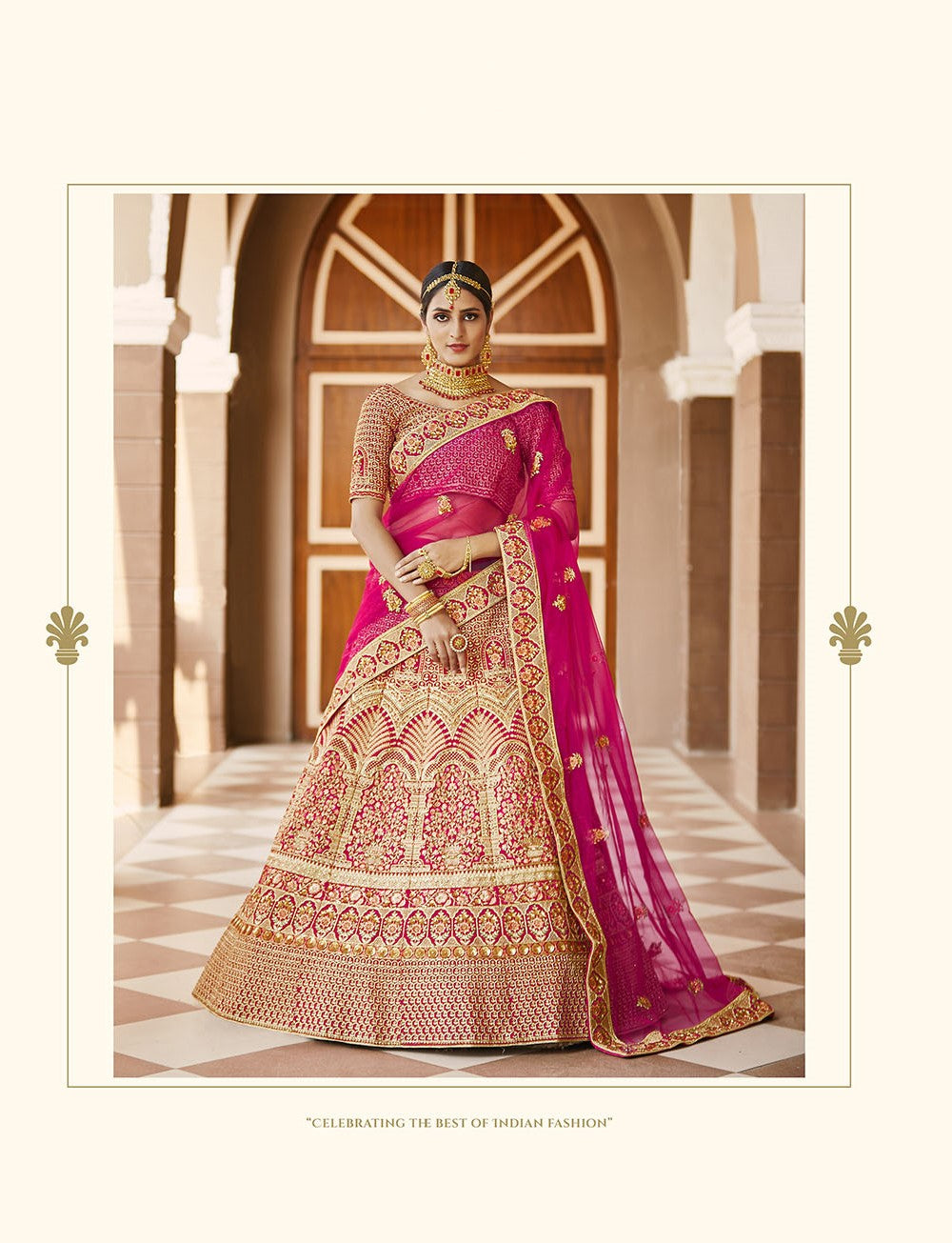 Dazzling Pink Color Bridal Velvet Lehenga