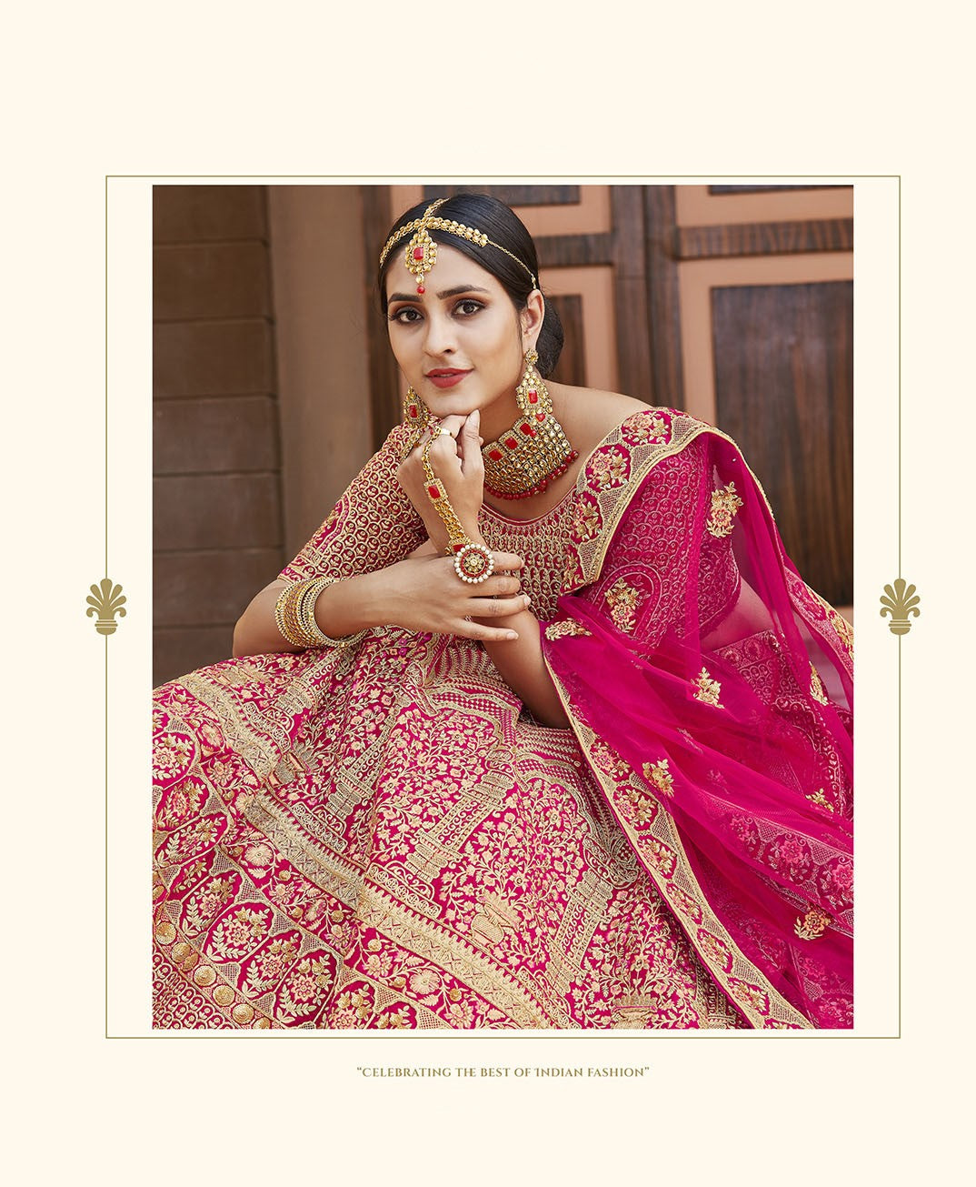 Dazzling Pink Color Bridal Velvet Lehenga