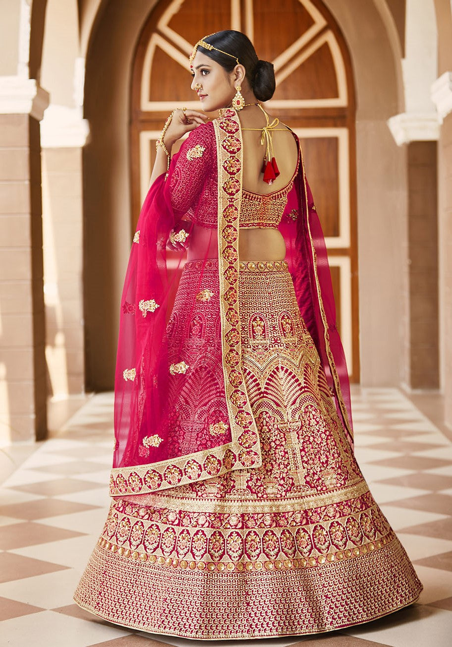 Dazzling Pink Color Bridal Velvet Lehenga