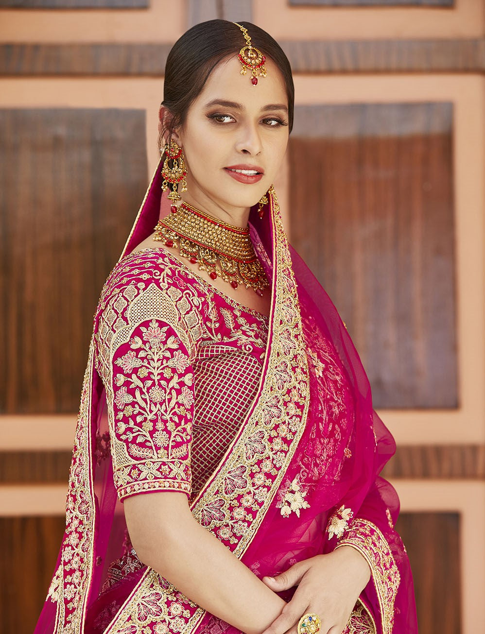 Beautiful Pink Color Bridal Velvet Lehenga