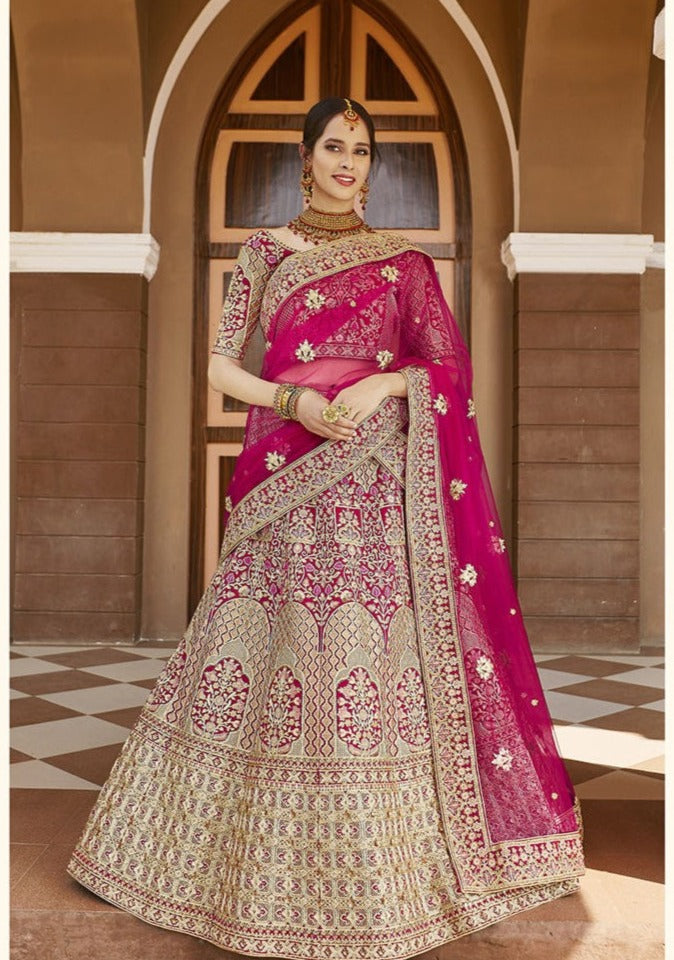 Beautiful Pink Color Bridal Velvet Lehenga