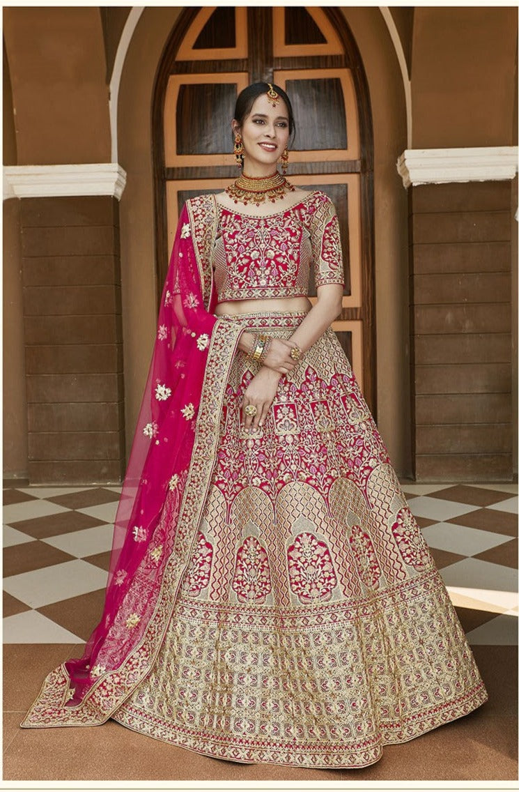 Beautiful Pink Color Bridal Velvet LehengaBeautiful Pink Color Bridal Velvet Lehenga