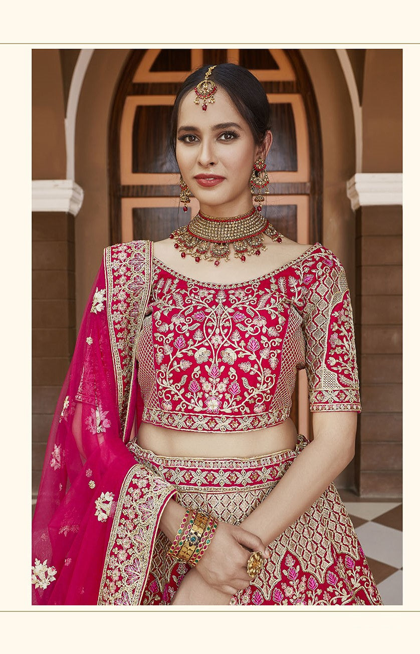 Beautiful Pink Color Bridal Velvet Lehenga