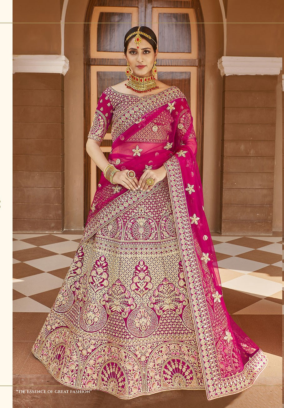 Dark Pink Color Bridal Velvet Lehenga