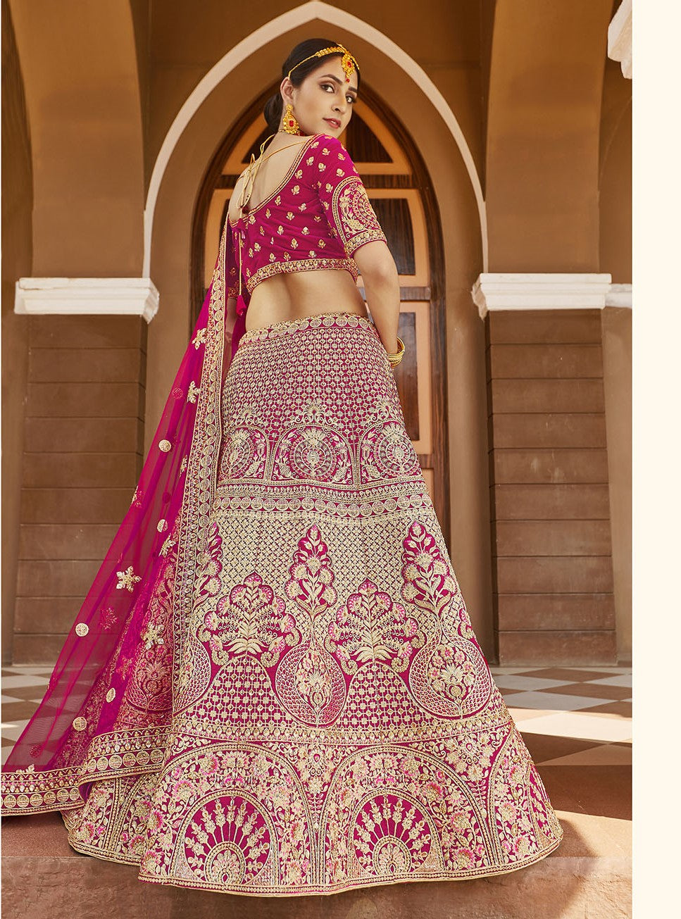 Dark Pink Color Bridal Velvet Lehenga