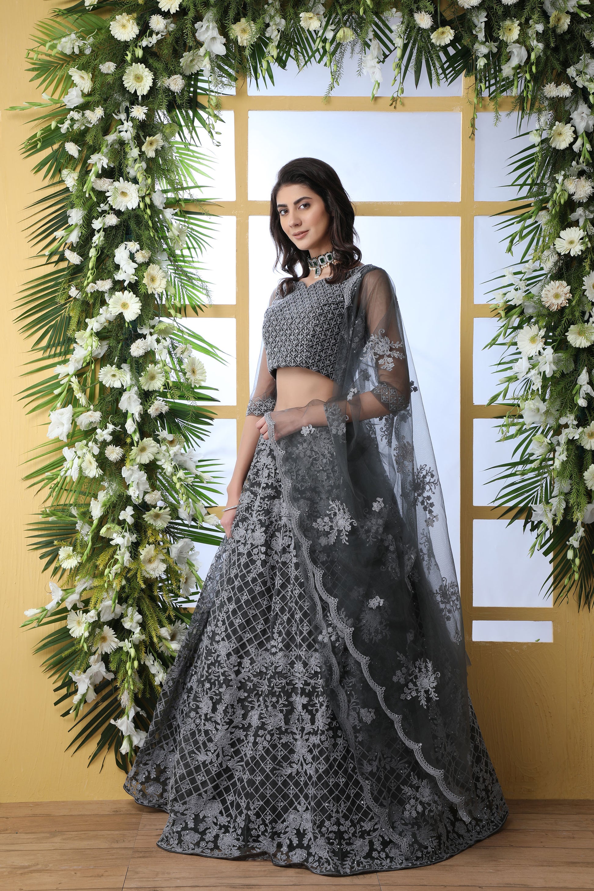 Grey Color Net Embroidered Lehenga Choli for Bridesmaid 1211