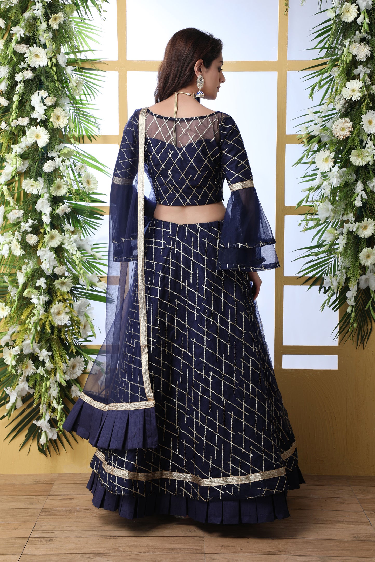 Dark Blue Net Embroidered Lehenga with Stone Pasting