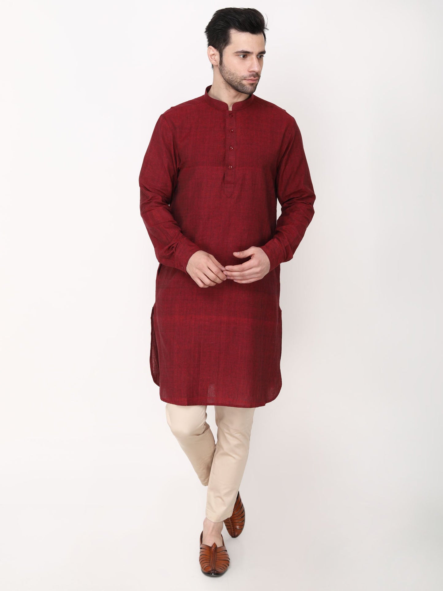 Navy Blue Handloom Nehru Jacket with Kurta Trouser-Plus