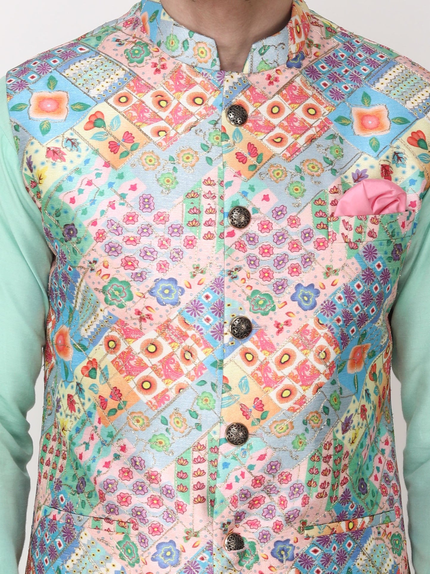 Multi color Jacket with Green & Ivory Kurta Churidaar-Plus