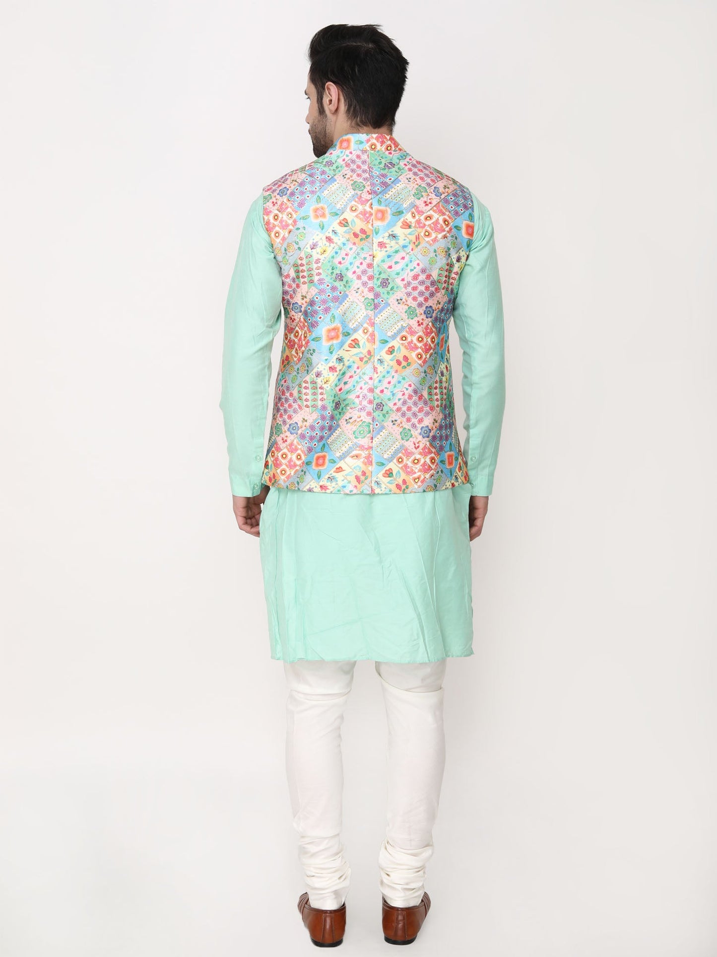 Multi color Jacket with Green & Ivory Kurta Churidaar-Plus