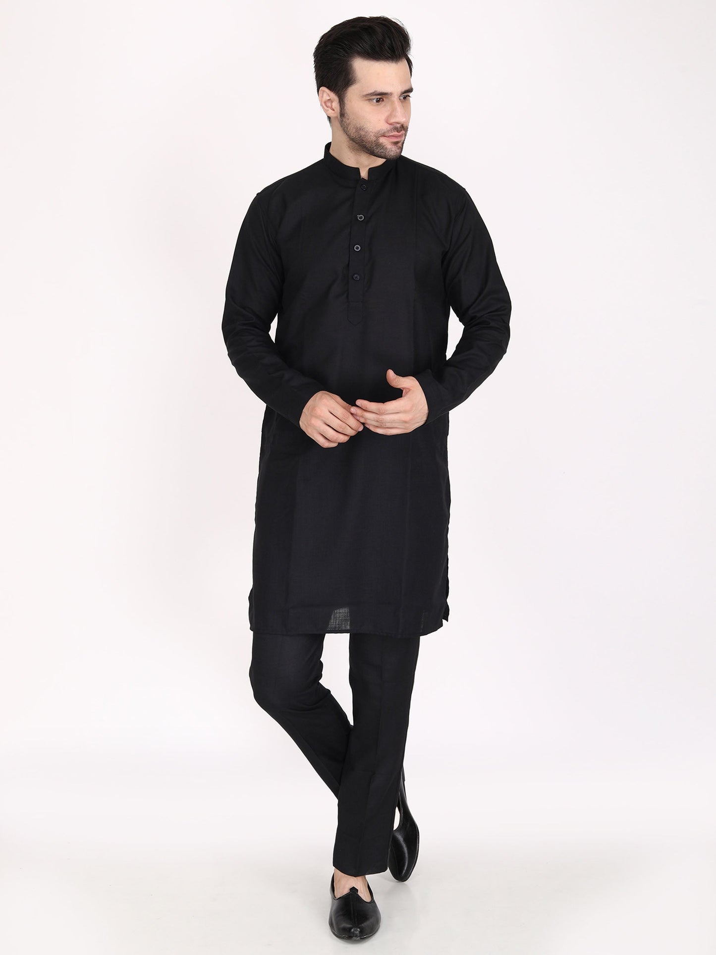 Black Ruby Silk Acrylic Bundi Jacket with Kurta Pants- Plus