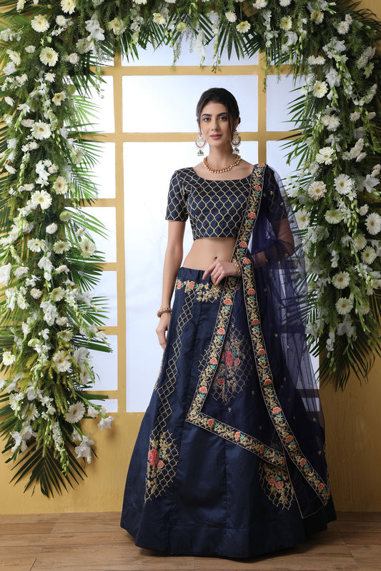 Stunning Blue Color Art Silk Lehenga