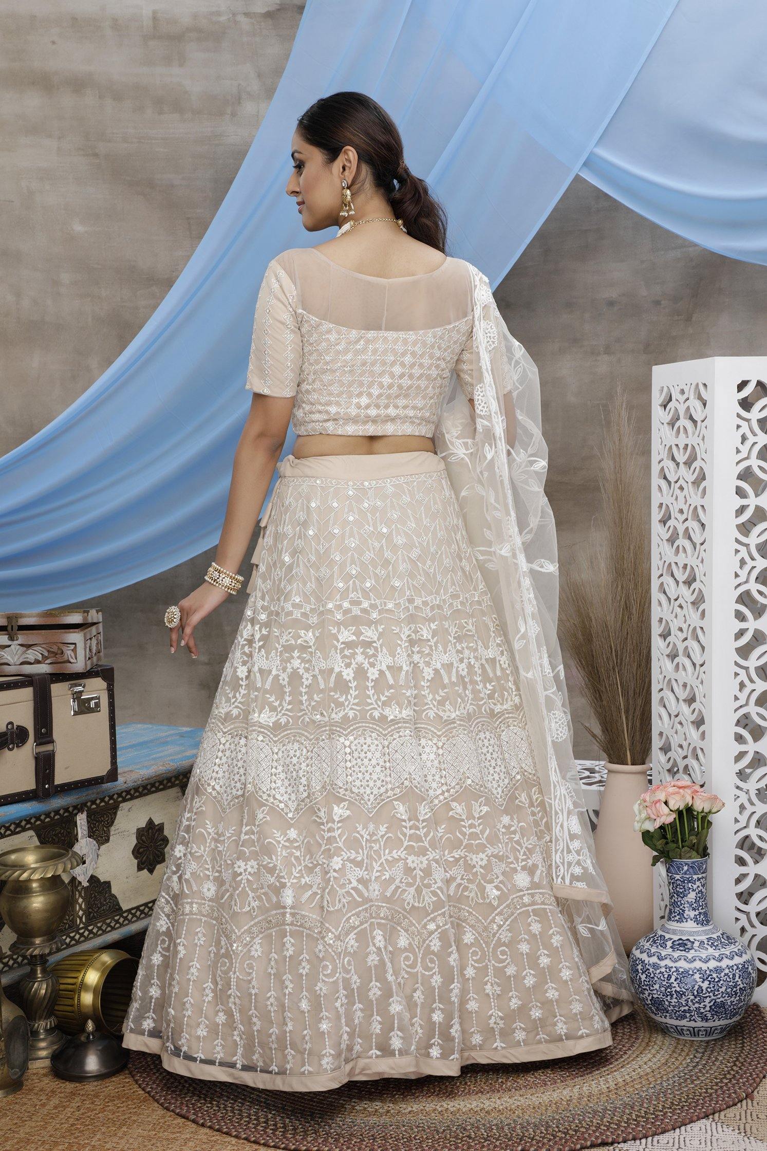    Beige Net Bridal Lehenga Choli  with Sequince Embroidered Work - Glamou  al